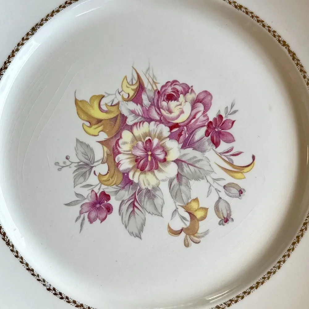 WS George Lido Canary Tone Floral Pink Gold Soup Bowl 9.5”‎ Plate